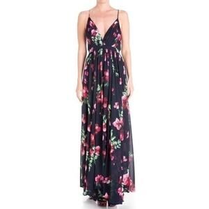 Meghan LA Enchanted Garden Floral Maxi Dress in Navy Orchid Size Large NWT